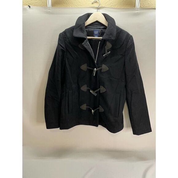 GAP Coat Womens S Black Toggle Front Wool Blend Classic Pea Fishermen Jacket M - Picture 1 of 6
